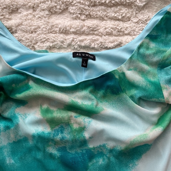 As U Wish Teal Watercolor Long Sleeve Dress - Picture 3 of 3
